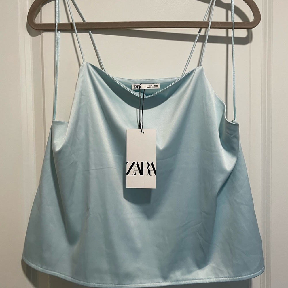Cow neck satin cropped shirt NWT